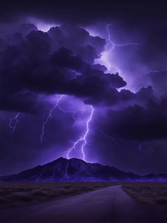 A Lightning bolt thunder on a dark background.の素材