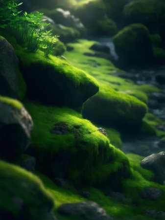 A green moss in forest, Generative AI Illustration.の素材