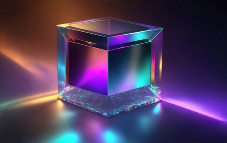 Emitter glass with iridescent holographic neon, Generative AI Illustration.の素材