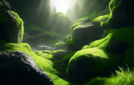A green moss in forest, Generative AI Illustration.の素材