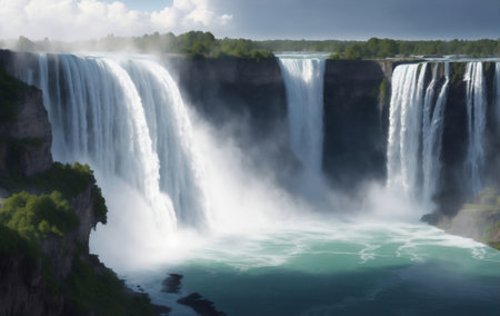 Beautiful nature water fall, Generative AI Illustration.の素材