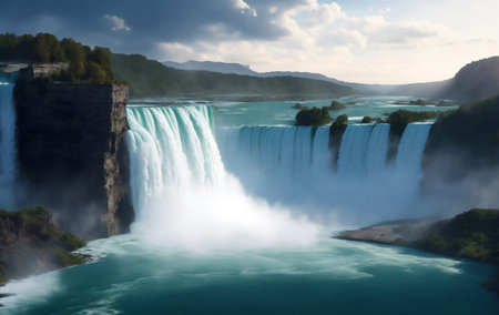Beautiful nature water fall, Generative AI Illustration.の素材