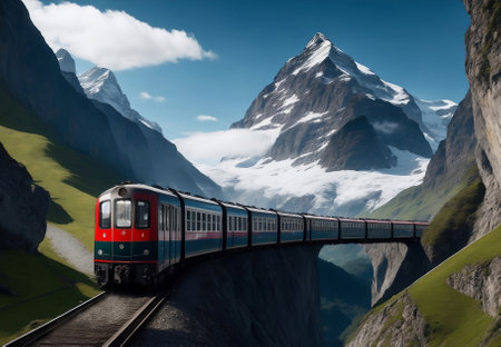 Beautiful view of mountain railways, Generative AI Illustration.の素材