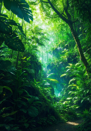 A green beautiful jungle background, Generative AI Illustration.の素材