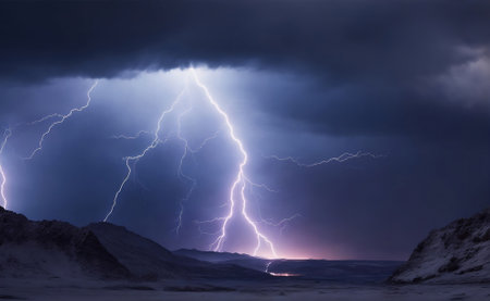 A Lightning bolt thunder on a dark background.の素材