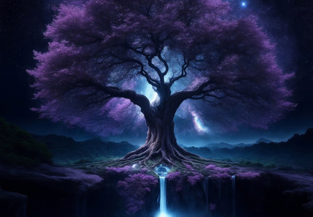 Magical tree of life in outer space, Generative AI Illustration.の素材