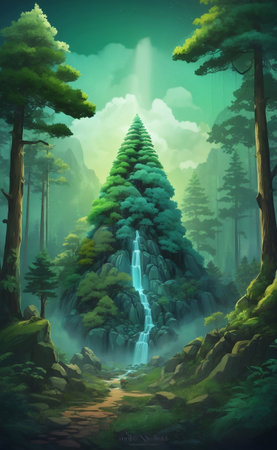 Fancy magical beautiful nature, Generative AI Illustration.の素材
