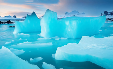 Ice formations and icebergs in Europe, Generative AI Illustration.の素材