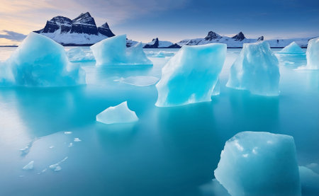 Ice formations and icebergs in Europe, Generative AI Illustration.の素材