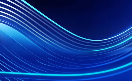 A digital blue neon wave background, Generative AI Illustration.の素材