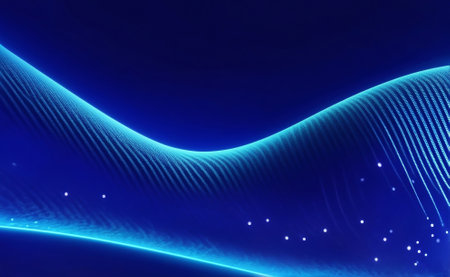 A digital blue neon wave background, Generative AI Illustration.の素材