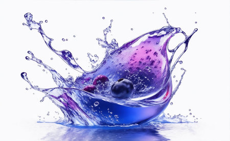 A fresh blueberry fruit with water splash on white background.の素材