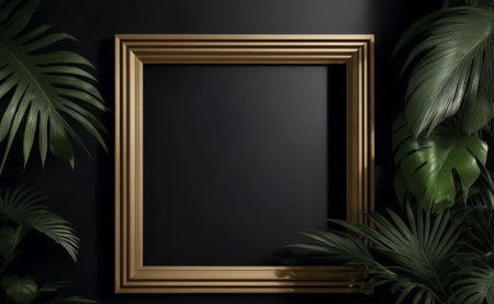 Photo frame mockup on wall with tropical plants.の素材