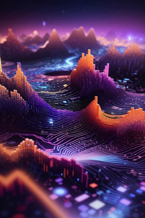 A hills data landscape digital abstract background.の素材