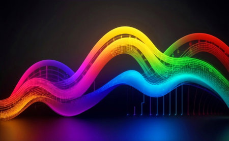 A colorful digital sound waves futuristic abstract background.の素材