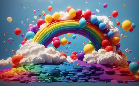 Party Background with balloons and rainbow.の素材