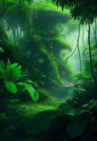 A green ecology jungle background, Generative AI Illustration.の素材
