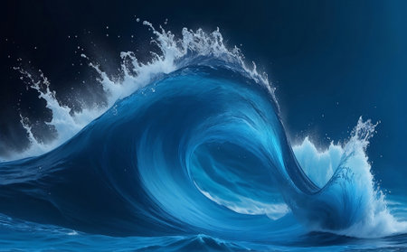 A splash blue wave, Generative AI Illustration.の素材
