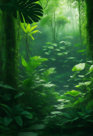 A green ecology jungle background, Generative AI Illustration.の素材