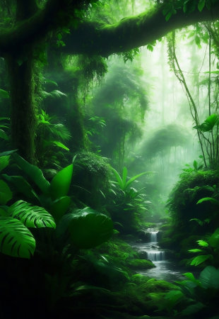 A green ecology jungle background, Generative AI Illustration.の素材