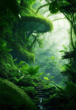A green ecology jungle background, Generative AI Illustration.の素材