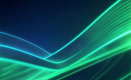 A green blue Neon digital internet wave curve.の素材