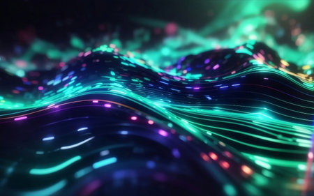 Futuristic digital wave background, Generative AI Illustration.の素材