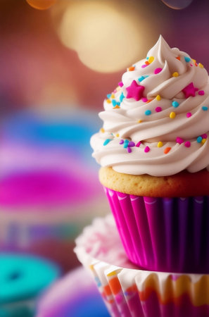 A colorful sweet cupcake, Generative AI Illustration.の素材