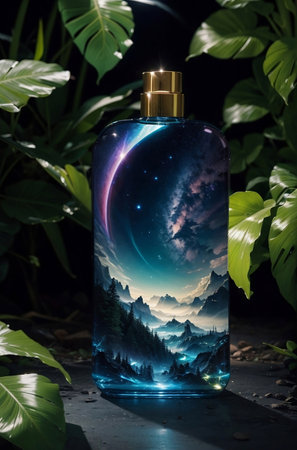 A luxury perfume bottle with nature background.の素材