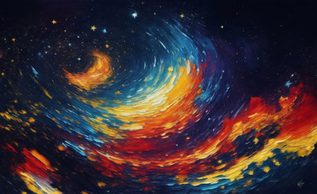 Colorful night with shiny stars oil color abstract background.の素材