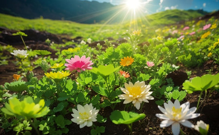 Blooming flowers field with beautiful nature background.の素材