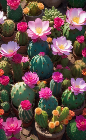 Cute cactus plants with sweet beautiful flowers.の素材
