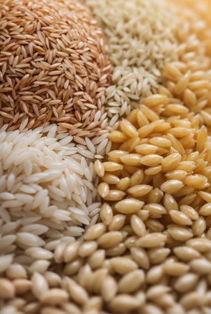Rice grains varieties with their unique sizes.の素材