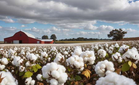 A cotton field with fluffy white balls.の素材