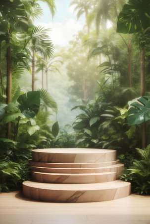 A modern Podium with nature tropical plans background.の素材