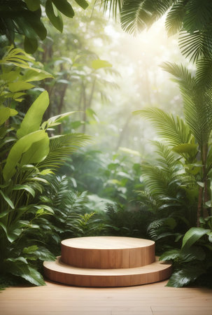A modern Podium with nature tropical plans background.の素材