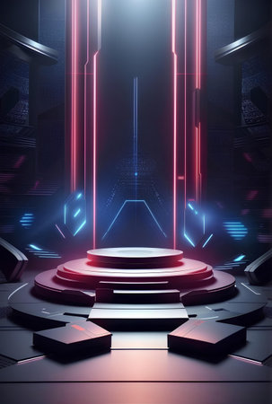 A futuristic cyber podium for high technology product presentation.の素材