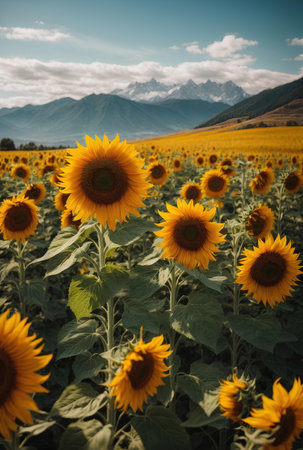 A blooming sunflowers field with beautiful nature background.の素材