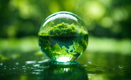 A globe of the world with green nature background.の素材
