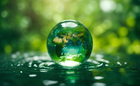 A globe of the world with green nature background.の素材