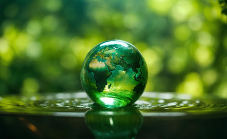A globe of the world with green nature background.の素材