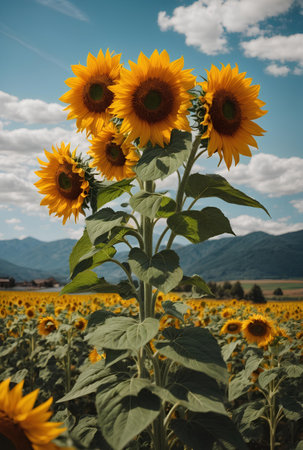 A blooming sunflowers field with beautiful nature background.の素材