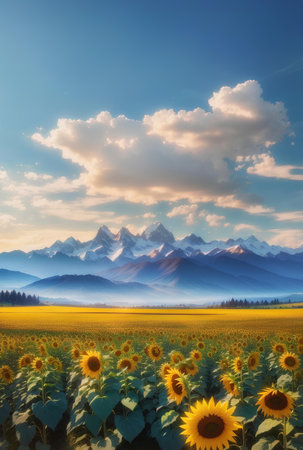 A blooming sunflowers field with beautiful nature background.の素材