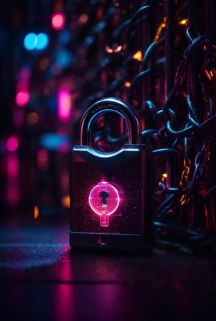 Security and cyber security firewall for technology background.の素材