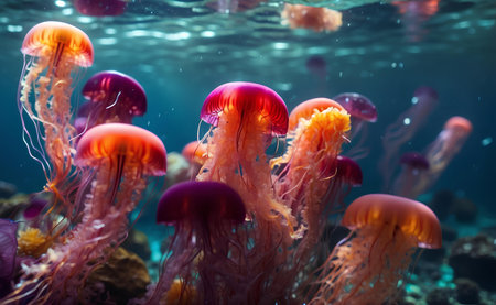 Colorful and vivid color jellyfish under the sea.の素材