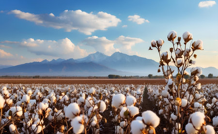 A cotton field with fluffy white balls.の素材