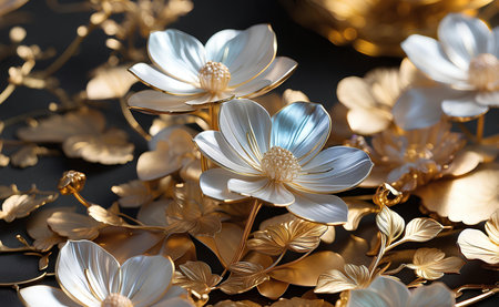 Luxury elegant silver and gold flowers.の素材