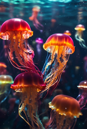 Colorful and vivid color jellyfish under the sea.の素材