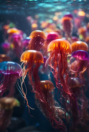 Colorful and vivid color jellyfish under the sea.の素材
