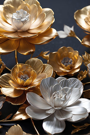 Luxury elegant silver and gold flowers.の素材